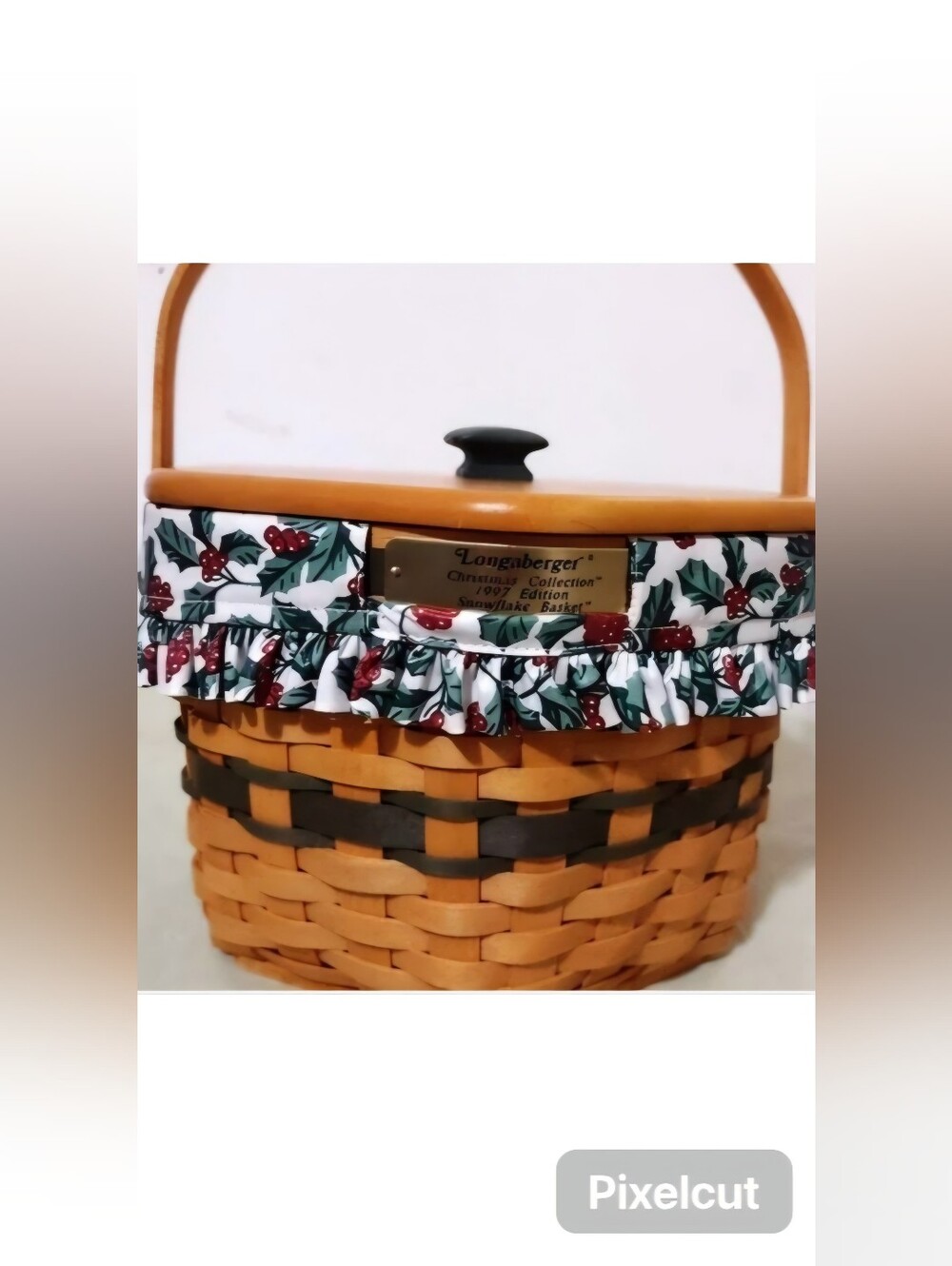 Vintage Longaberger Christmas Collection 1997 Snowflake Basket w/ Holly Fabric